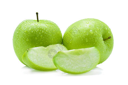 白色背景的绿苹果水滴图片