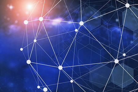 未来网络连接技术概念背景线和点蓝色背景的技术符号图片