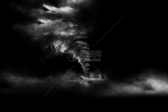 3d造成一场大风暴产生龙卷孤立在黑色背景插图图片
