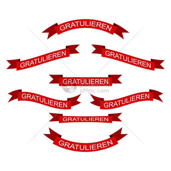 由不同形状的红丝带构成色并祝贺刻字平版设计德语图片