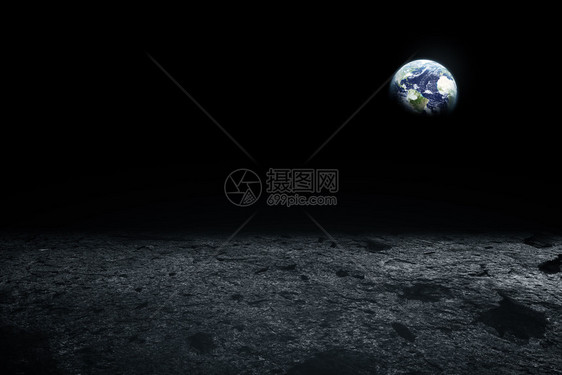 地平线上的月亮表面和地球空间艺术幻想黑白由Nas提供的图像元素图片