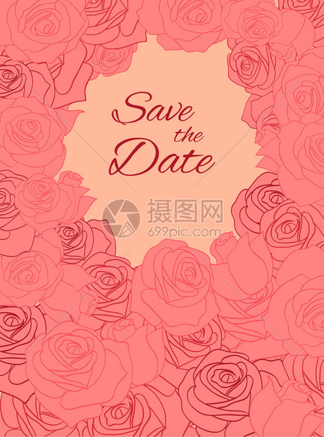 明信片带有粉色微妙的玫瑰和文本位置邀请函小册子贺卡和您设计的矢量元素e图片