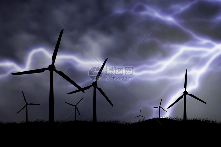 可再生能源概念的影子风速闪电暴图片