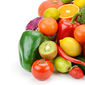 在白色背景上隔离的水果和蔬菜有机食品图片