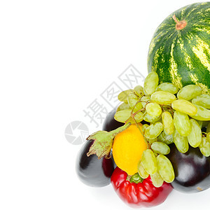 在白色背景上隔离的一组水果和蔬菜有机食品免费文本空间图片