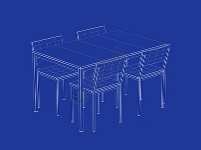 餐桌和四张椅子的三维有线框架型餐桌和四张椅子图片