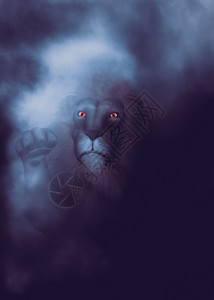 数字显示在黑暗的雾夜幕中一只3d狮子图片