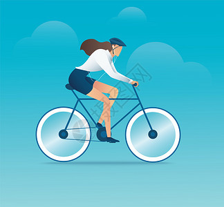 骑自行车的女孩矢量插图图片