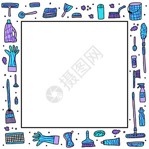 清洁工具设备的矢量组以平板风格收集家务符号彩色图示图片