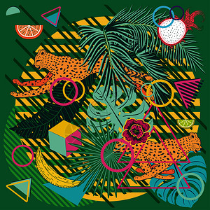 抽象热带水果叶子猎豹背景设计图片