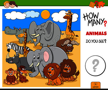 卡通野生动物儿童计数任务插图图片