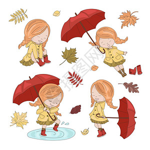 秋季卡通可爱小女孩图片