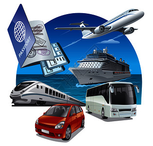 旅行运输汽车飞机公共汽车运输说明图片