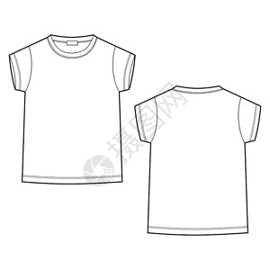 儿童 白衣服技术素描儿童白色背景的t衬衫儿童恤设计模板前方和后矢量