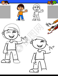 小男孩儿童绘画和彩色教育活动插图图片