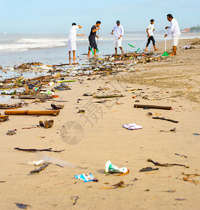清理海滩的垃圾和塑料图片