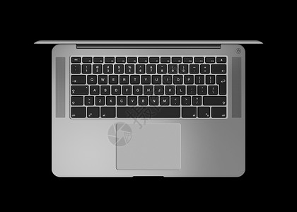 黑银打开笔记本电脑顶部视图3d将插孤立在黑色银打开的笔记本电脑上将黑背景图片