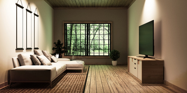 现代白色空房间的TV电视内部为日本风格的恋人设计图片