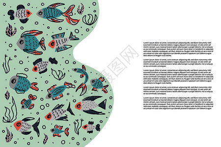 手绘涂鸦风鱼类宣传页图片