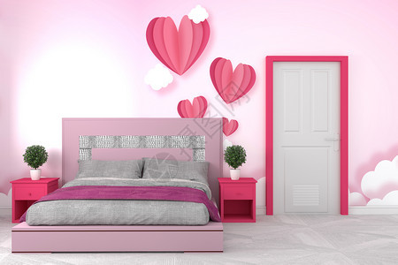 室内卧美丽的房间粉红色风格墙壁图形设计3d图片