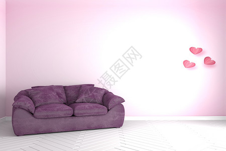 客厅的粉色椅子墙壁风格3D图片