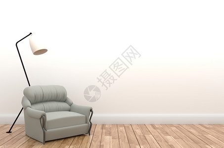 白色空壁底的室内沙发和灯3d图片