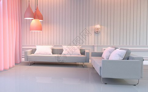 室内欧洲粉色红房间优雅风格有双沙发和枕头图片