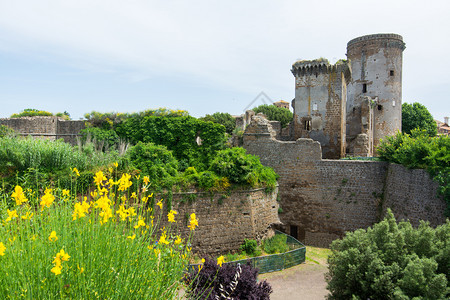 15世纪的封建庄园重它有巨大的墙壁和四座塔楼图片