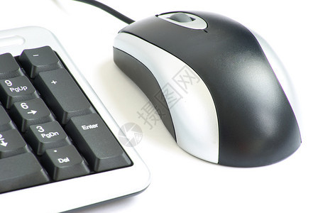 计算机鼠标和键盘白上孤立图片