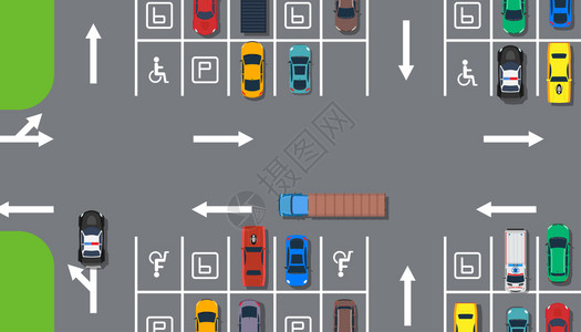 停车场界面插画_停车场界面卡通_停车场界面插图_手绘_板绘_摄图网
