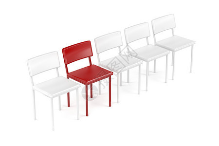 在一排白色椅子上一张独特的红色椅子图片