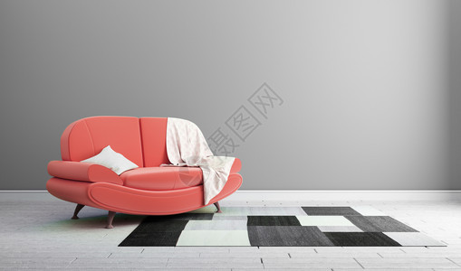 设计灰墙上的红色沙发设计概念图片