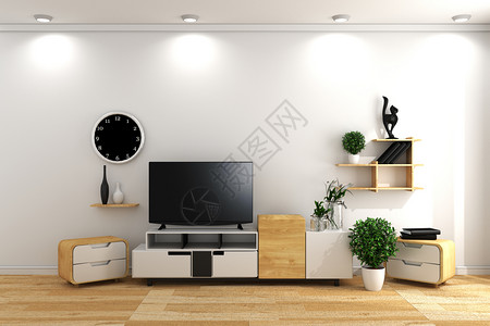 现代白色空房间的智能电视室内最小设计日本风格3D翻譯图片