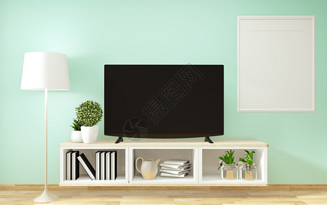 模拟智能tv最小客厅带有十进制的zen风格最小设计3D翻譯图片