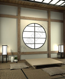 配有塔米垫底和装饰日本式的装饰房设计成日本式的图片
