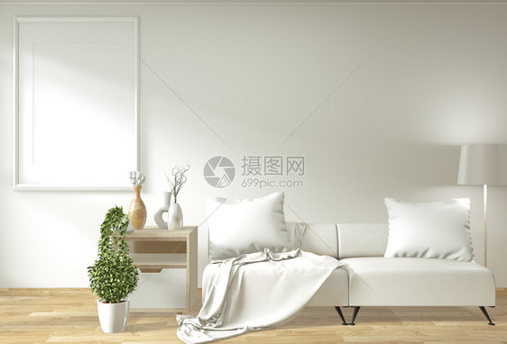 现代客厅室内有沙发和绿色植物日本最低设计图片
