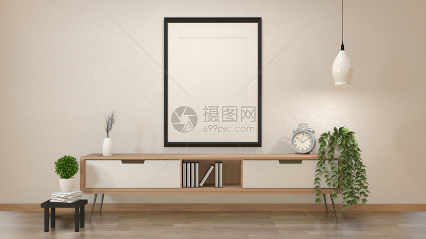现代的日本客厅内16个部配有木制柜子的日本客厅并伪造海报3D图片