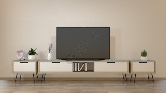 在zen客厅上使用最小节奏风格的智能tv模型3D翻譯图片