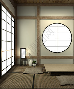 配有塔米垫底和装饰日本式的装饰房设计成日本式的图片