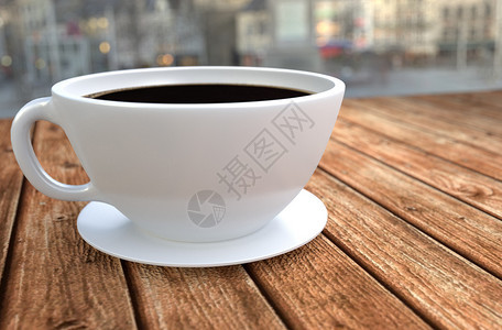 木制桌上的咖啡杯3D图片