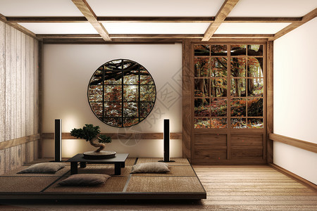室内日本人展示浅白背景的木地板3D图片