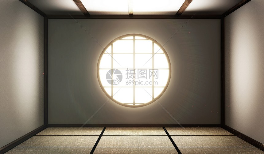 房间空内有塔米垫子和纸窗用房间zen样式3d图片