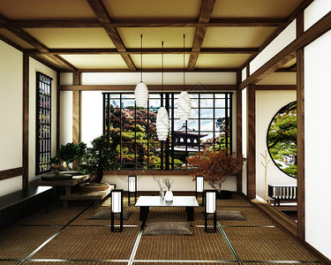 日式房间京都禅宗风格三维渲染图片