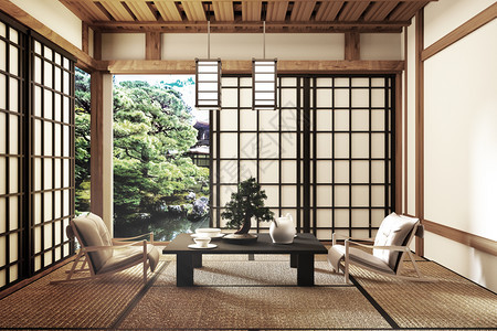 室内设计现代客厅有椅子滑板塔米地日本风格3D图片