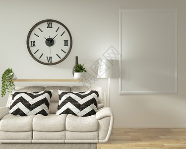 室内海报框架模拟客厅白色沙发房间设计最起码图片
