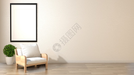 zen客厅空白壁背景装饰雅潘风格3D图片