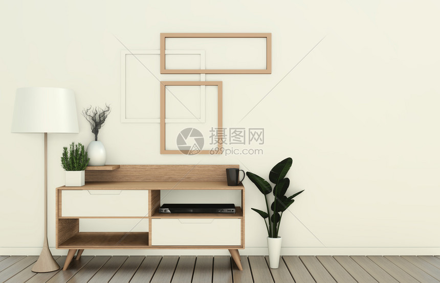 现代日本空房间的modtv柜子现代日本空房间zen风格最小设计3D翻譯图片