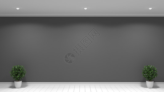 黑色现代空房间最小设计3D图片