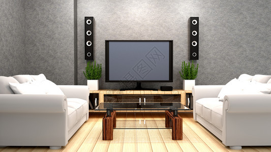 卡拉OK房间现代红色风格电视和扩音器3D图片