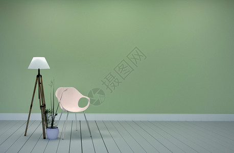 室内设计客厅绿色风格有椅子灯和植物绿色墙背景图片